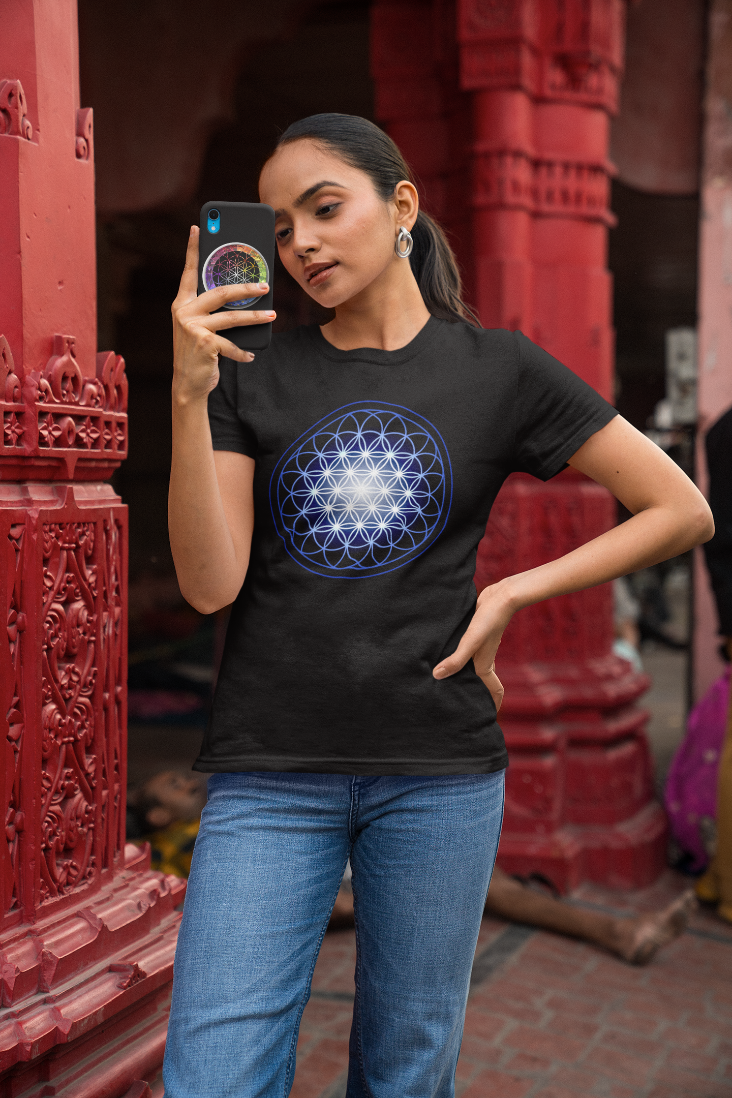 Flower of Life in Blue Women's T-Shirt - Nature of Flowers