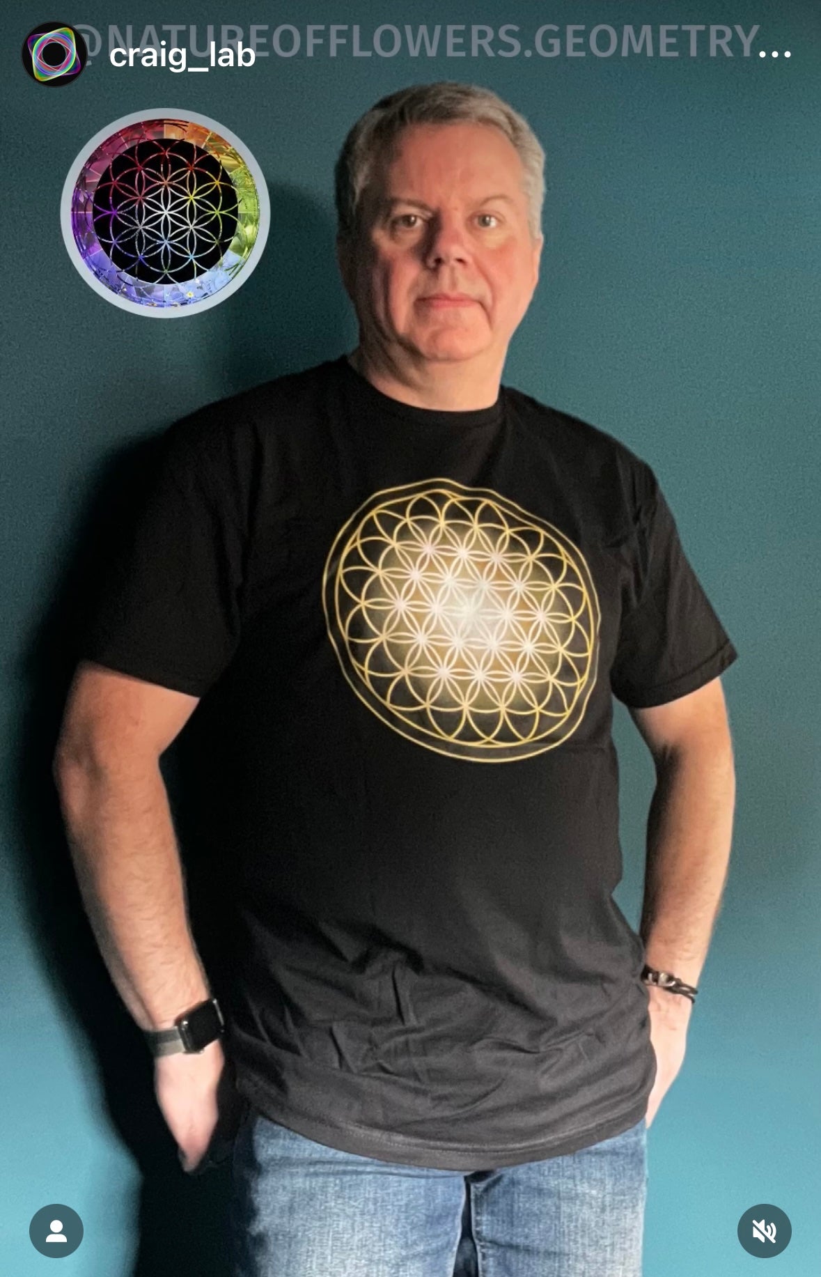 Flower of Life in Gold T-Shirt - Nature of Flowers