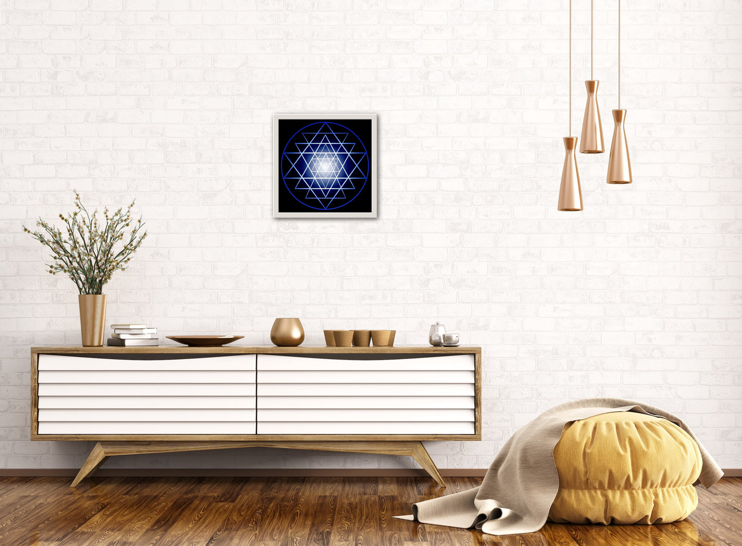 Shri Yantra in blue C-Type Print - Nature of Flowers