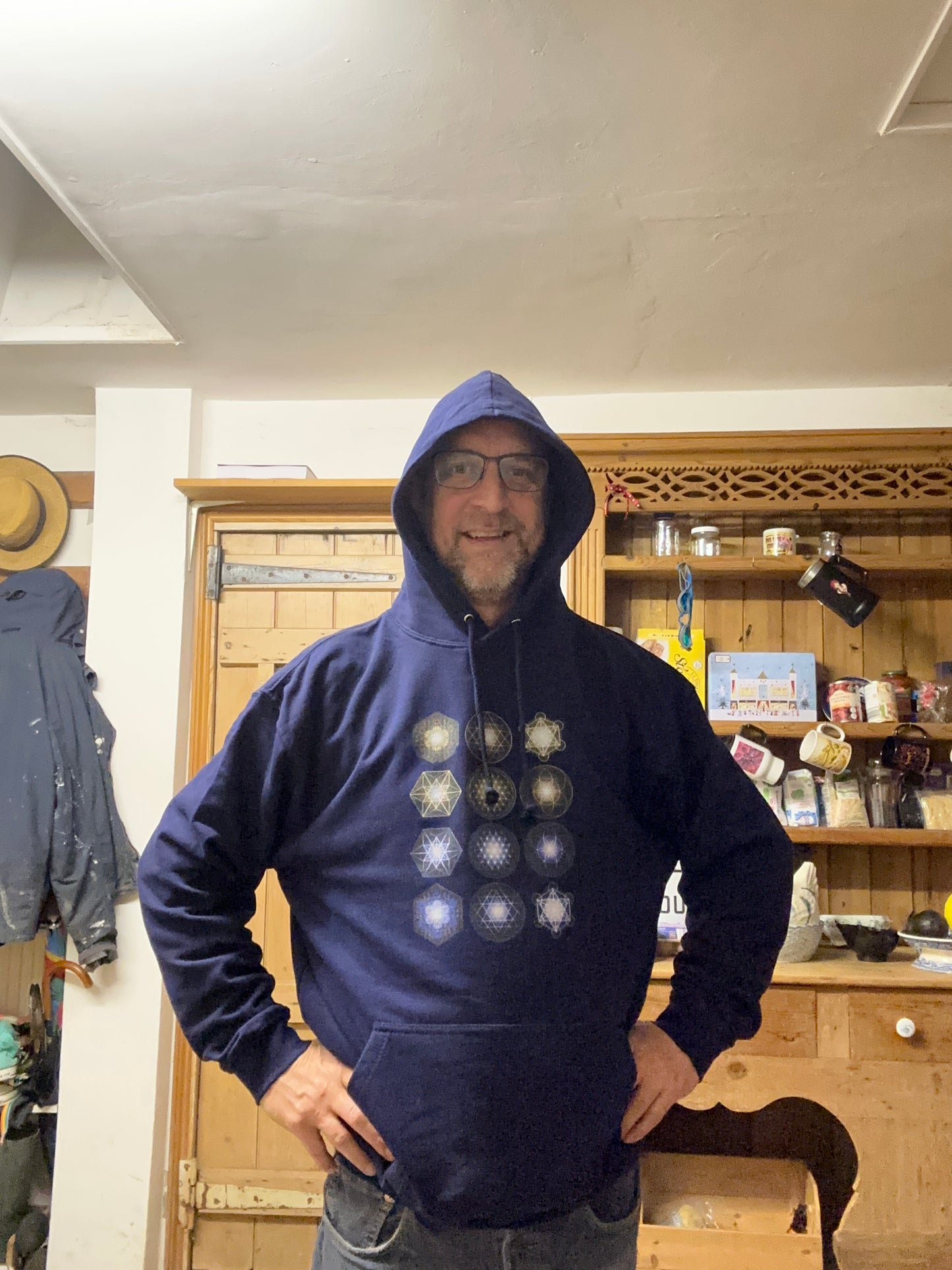 Sacred Geometry in Gold and Blue College Hoodie