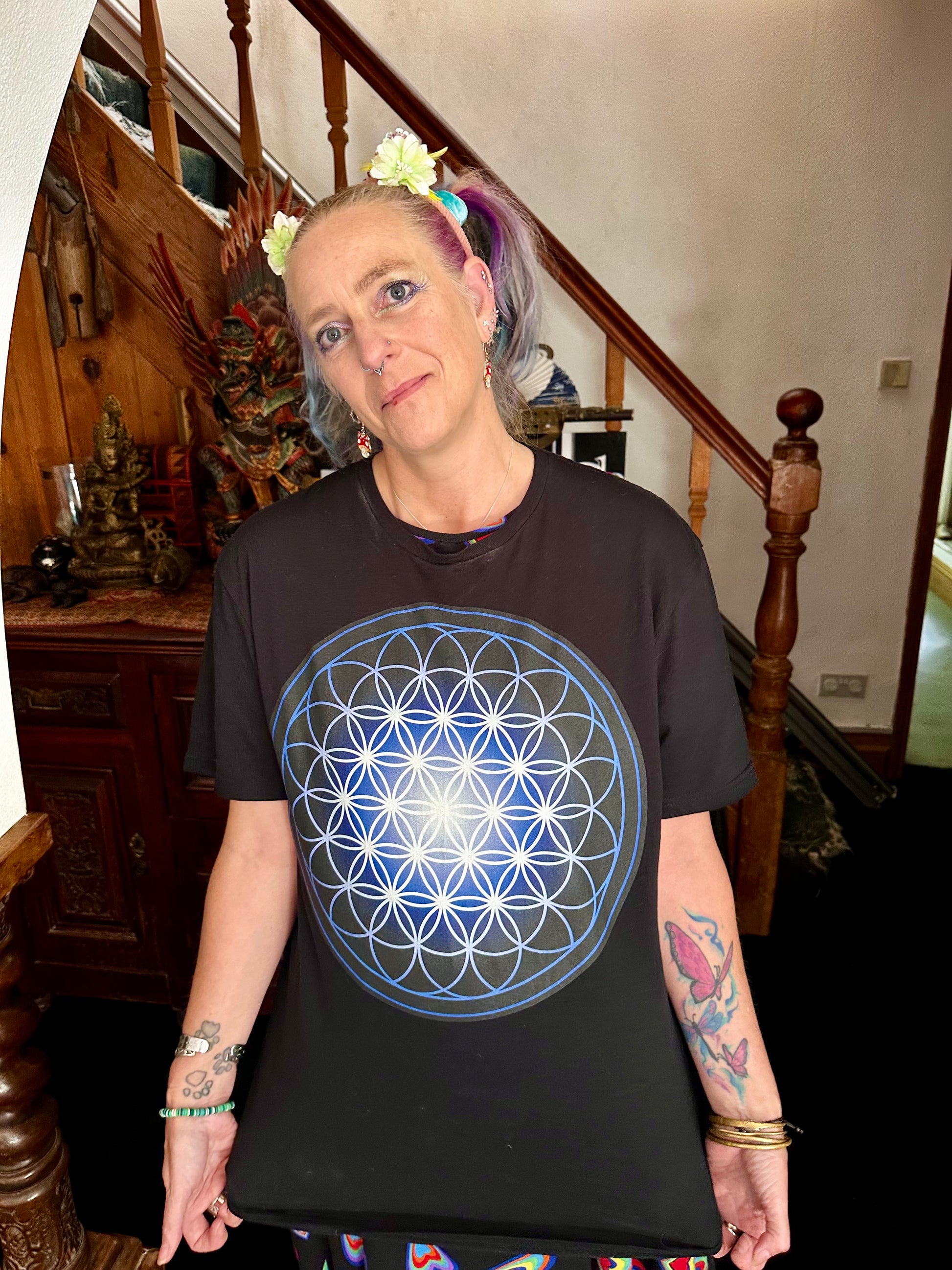 Flower of Life in Blue Women's T-Shirt - Nature of Flowers