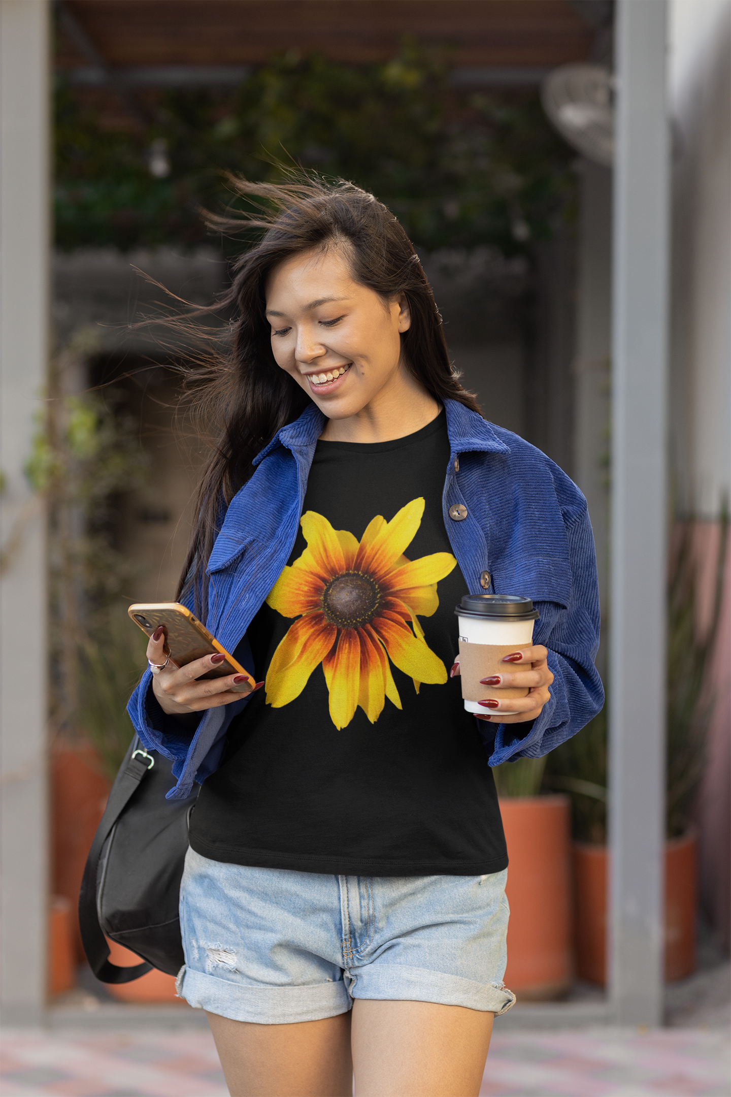 yellow flower t-shirt on a black background