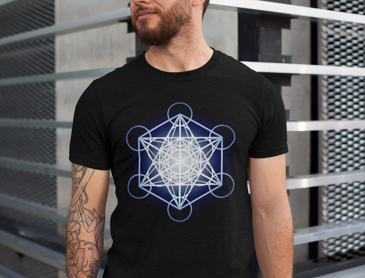 Metatron's Cube in Blue T-Shirt - Nature of Flowers