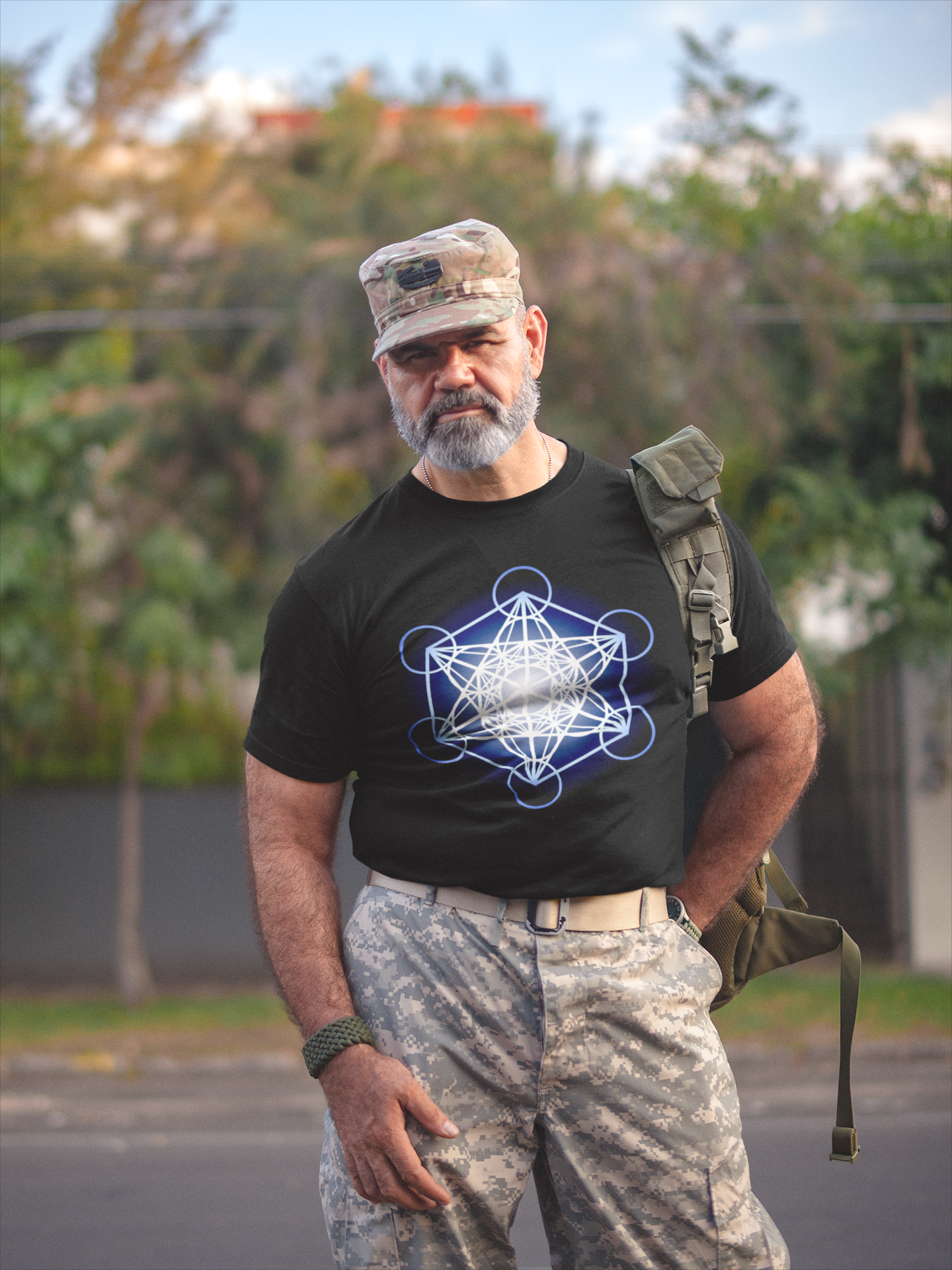 Metatron's Cube in Blue T-Shirt - Nature of Flowers