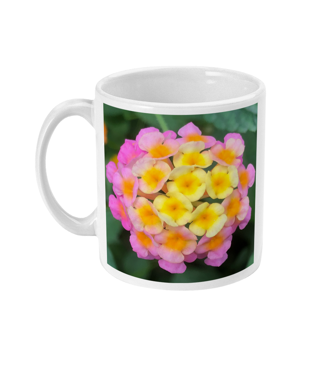 "The Rainbow Effect in Bloom" Yellow Orange Pink Double Flower Mug - Nature of Flowers