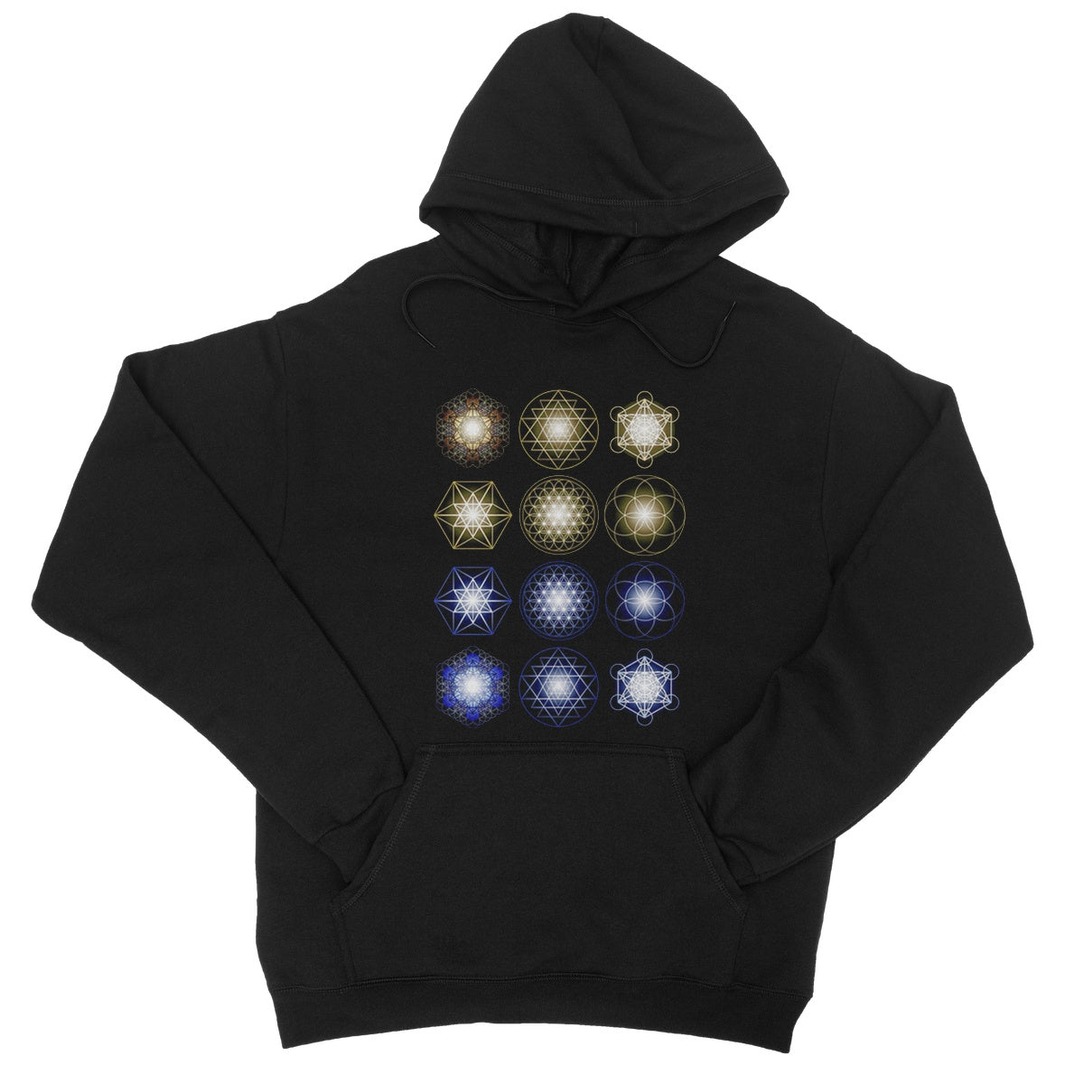 Sacred Geometry in Gold and Blue College Hoodie