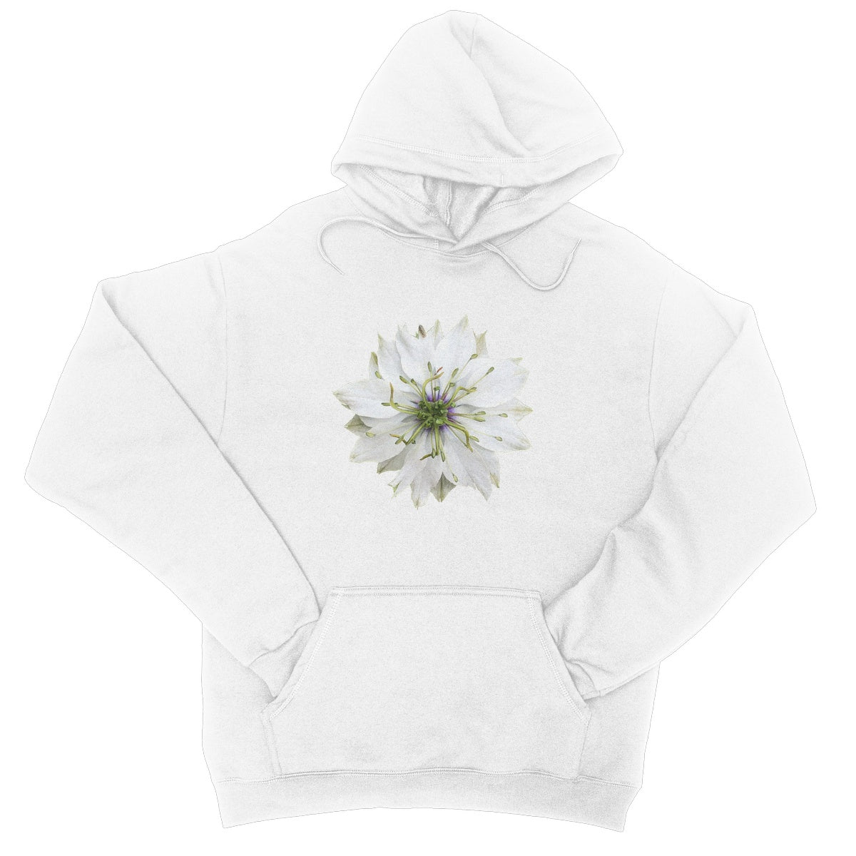 White Flower 'Nigella Love in the Mist' College Hoodie - Nature of Flowers