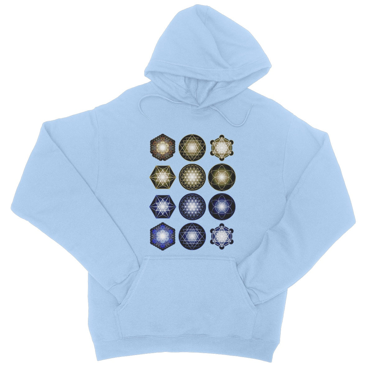 Sacred Geometry in Gold and Blue College Hoodie