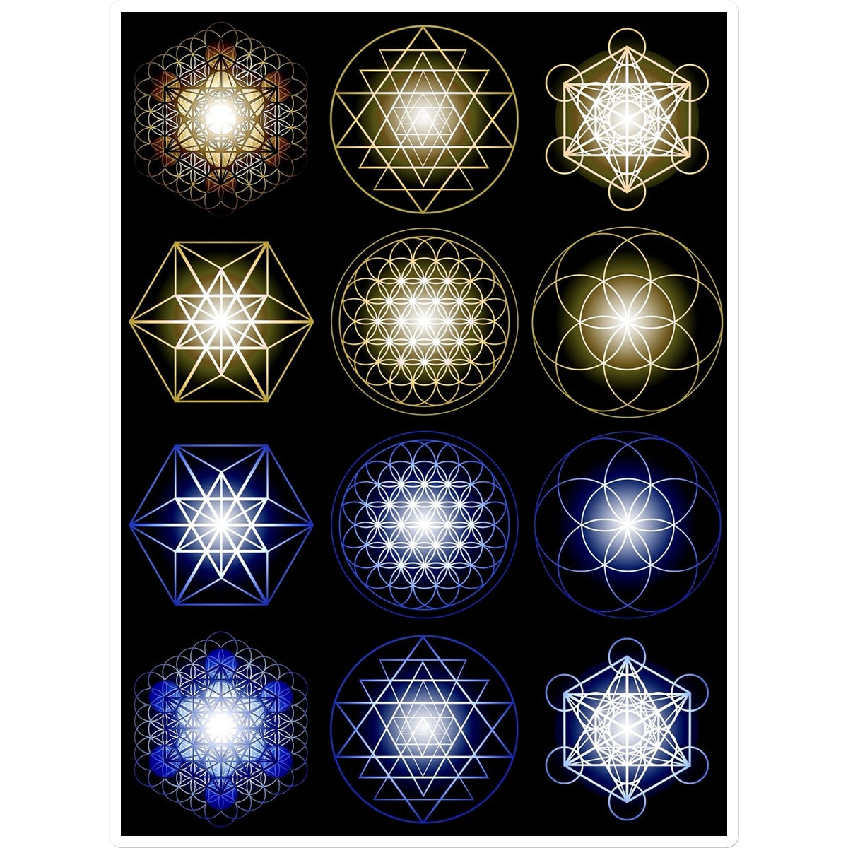Sacred Geometry in Gold and Blue Print Sticker