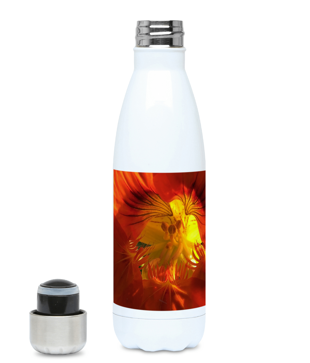 "A Very Close Look Inside" Red Orange Flower 500ml Water Bottle - Nature of Flowers