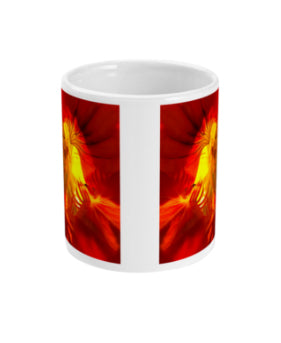 "A Very Close Look Inside" Red Orange Double Flower Mug - Nature of Flowers