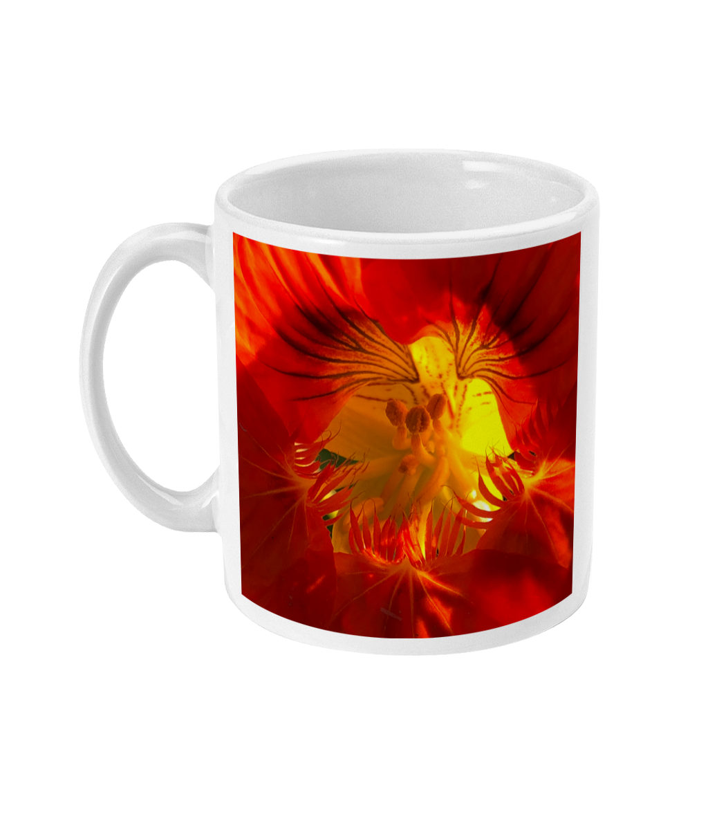 "A Very Close Look Inside" Red Orange Double Flower Mug - Nature of Flowers