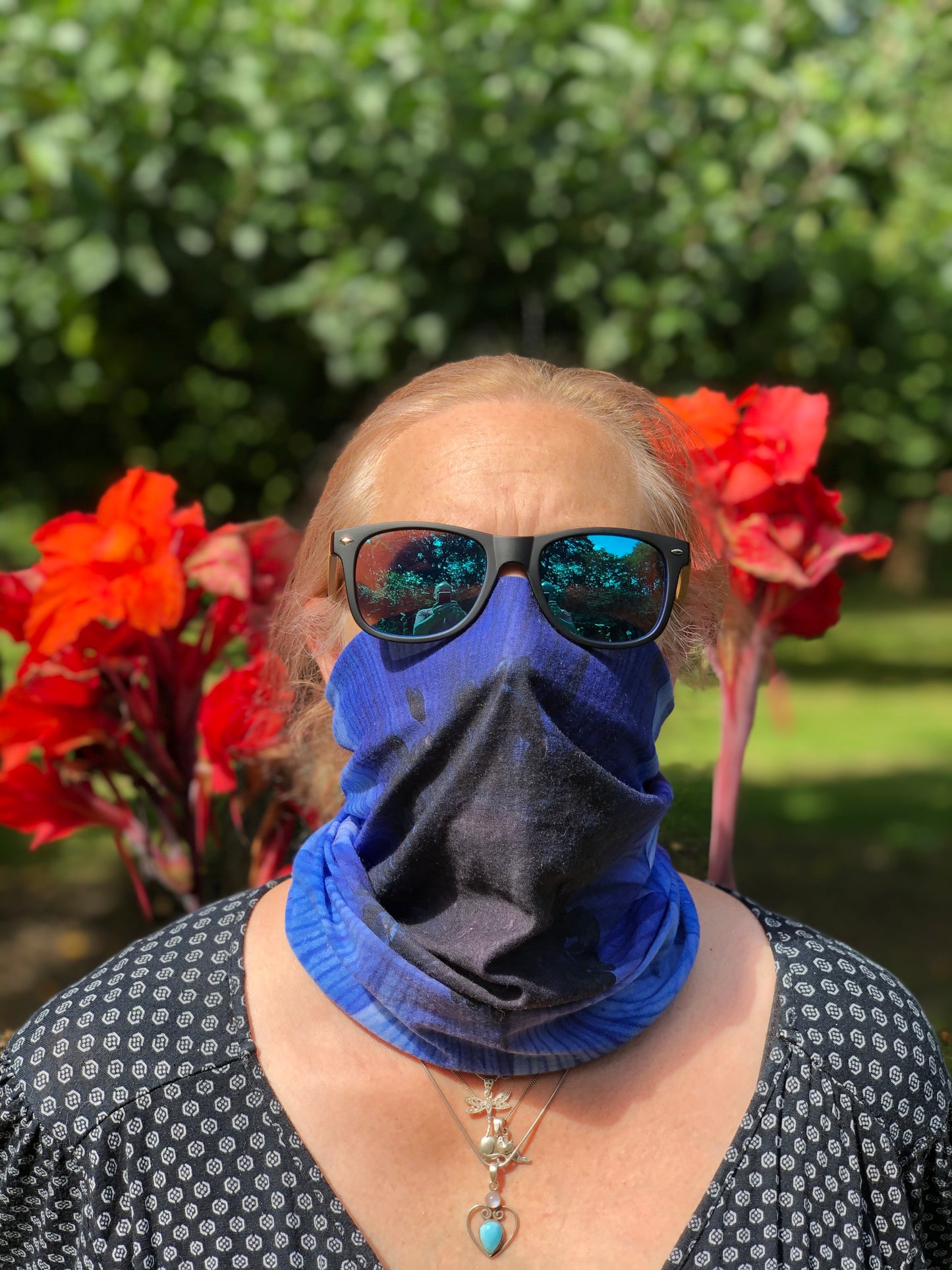 Blue Flower Neck Gaiter - Nature of Flowers