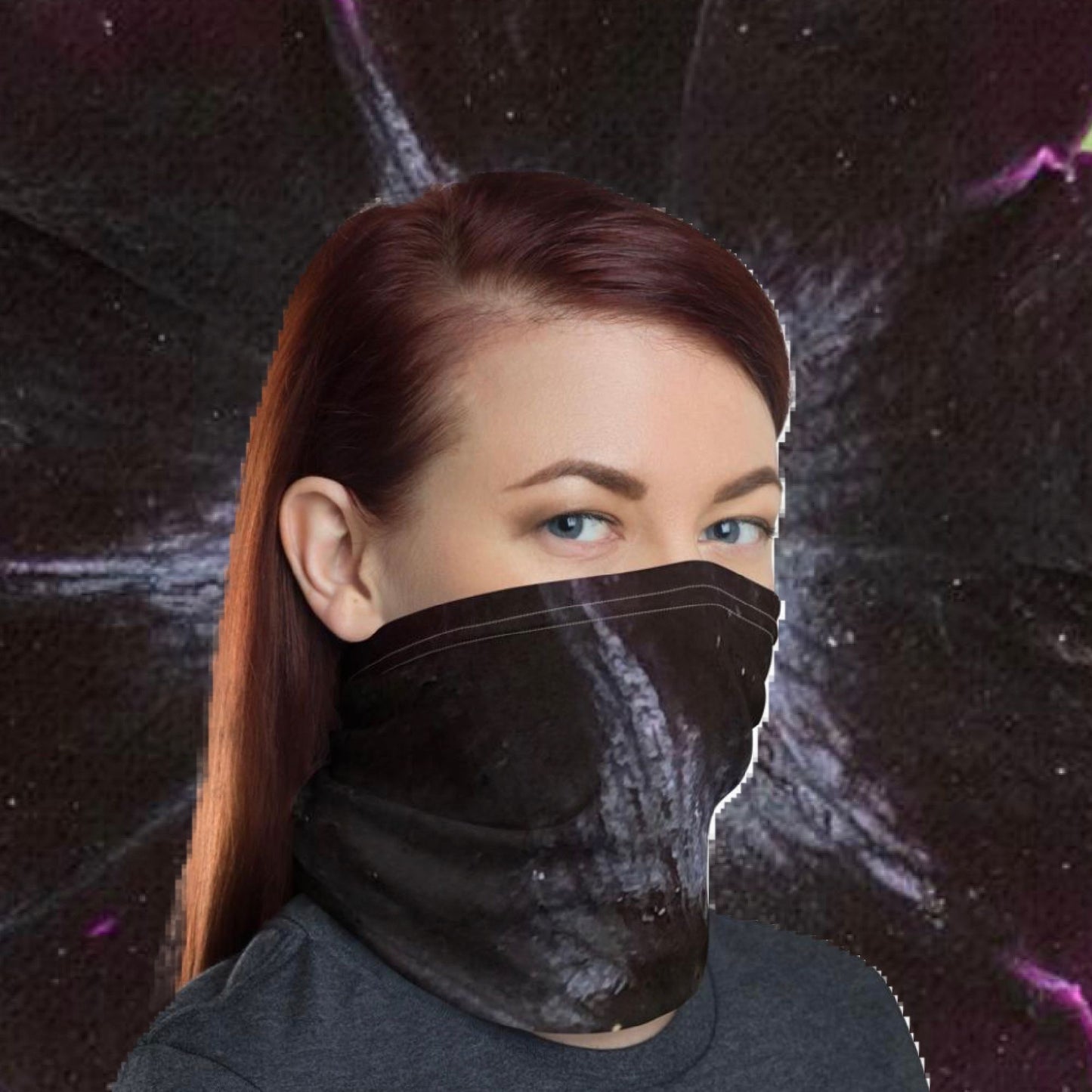Dark Purple Flower Neck Gaiter - Nature of Flowers
