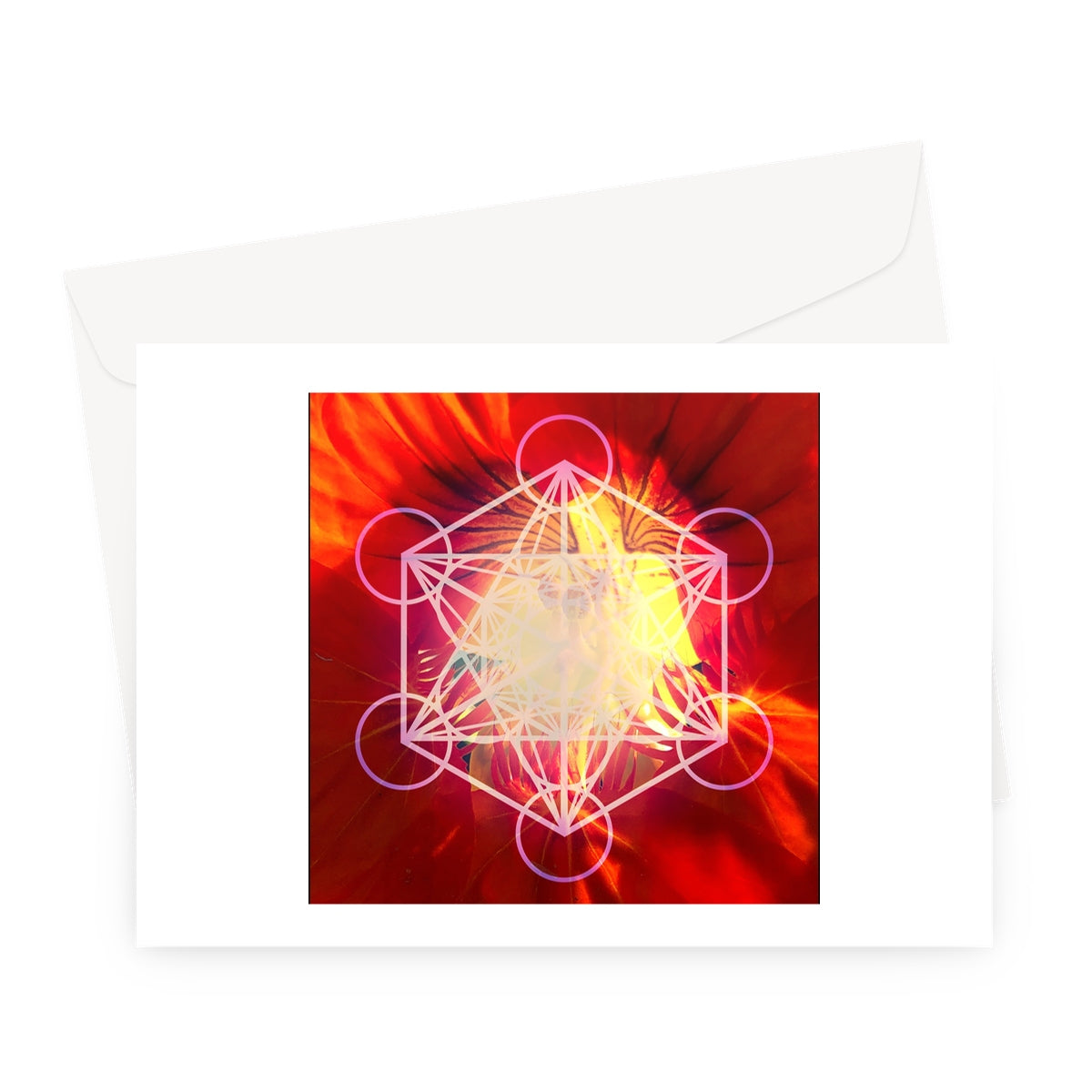 Orange Nasturtium with Metatron’s Cube  Greeting Card