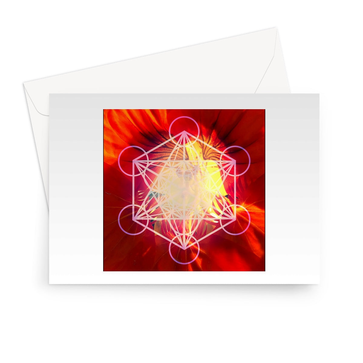 Orange Nasturtium with Metatron’s Cube  Greeting Card