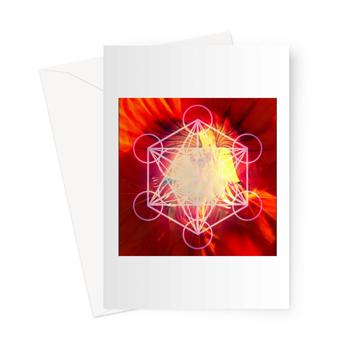 Orange Nasturtium with Metatron’s Cube  Greeting Card