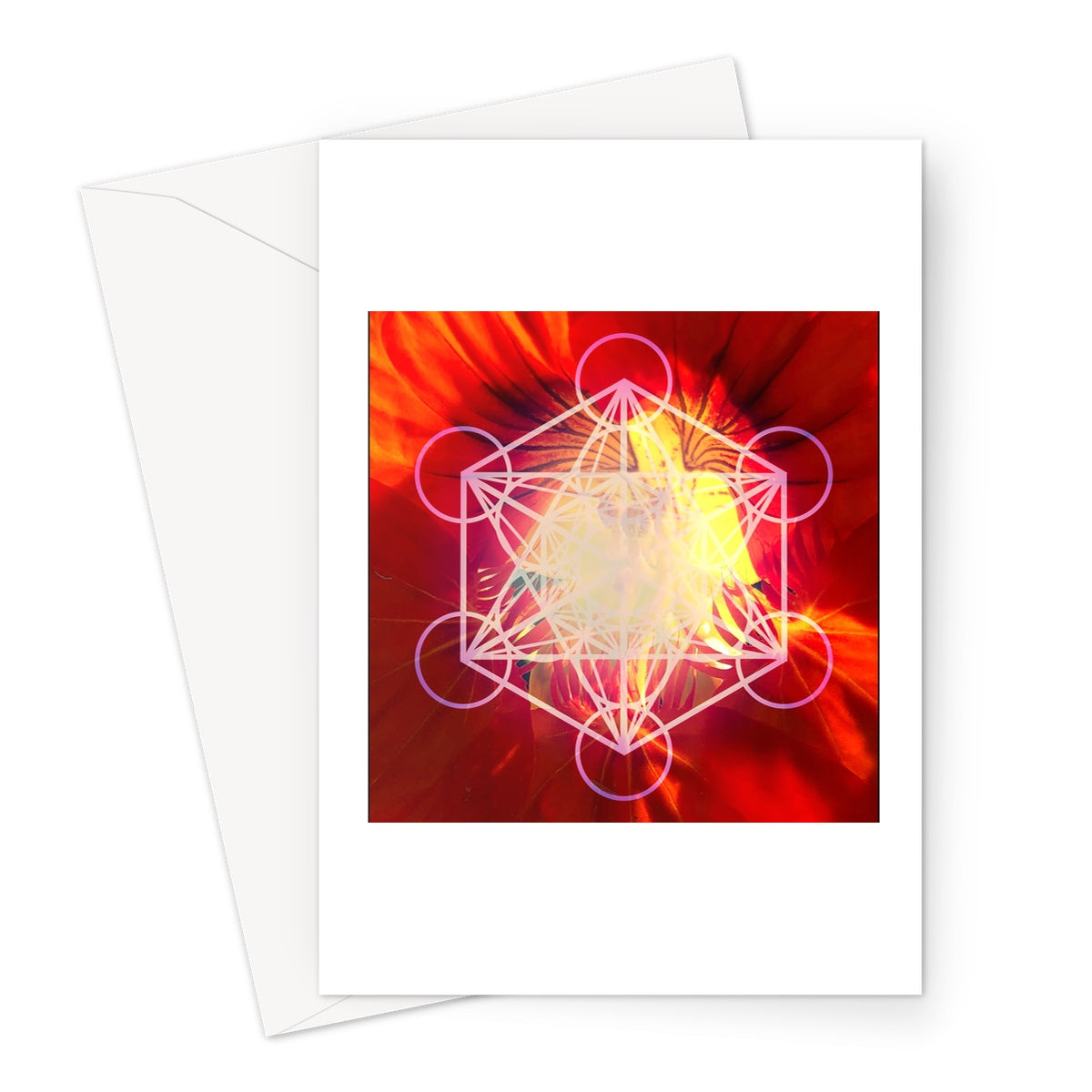 Orange Nasturtium with Metatron’s Cube  Greeting Card