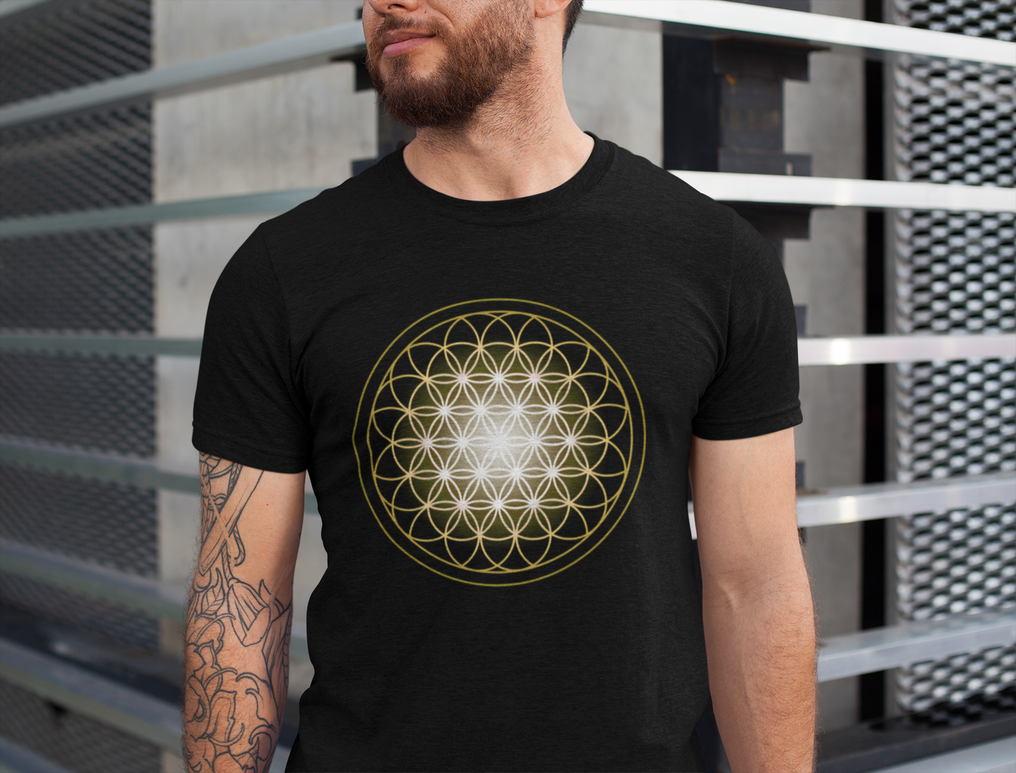 Flower of Life in Gold T-Shirt - Nature of Flowers