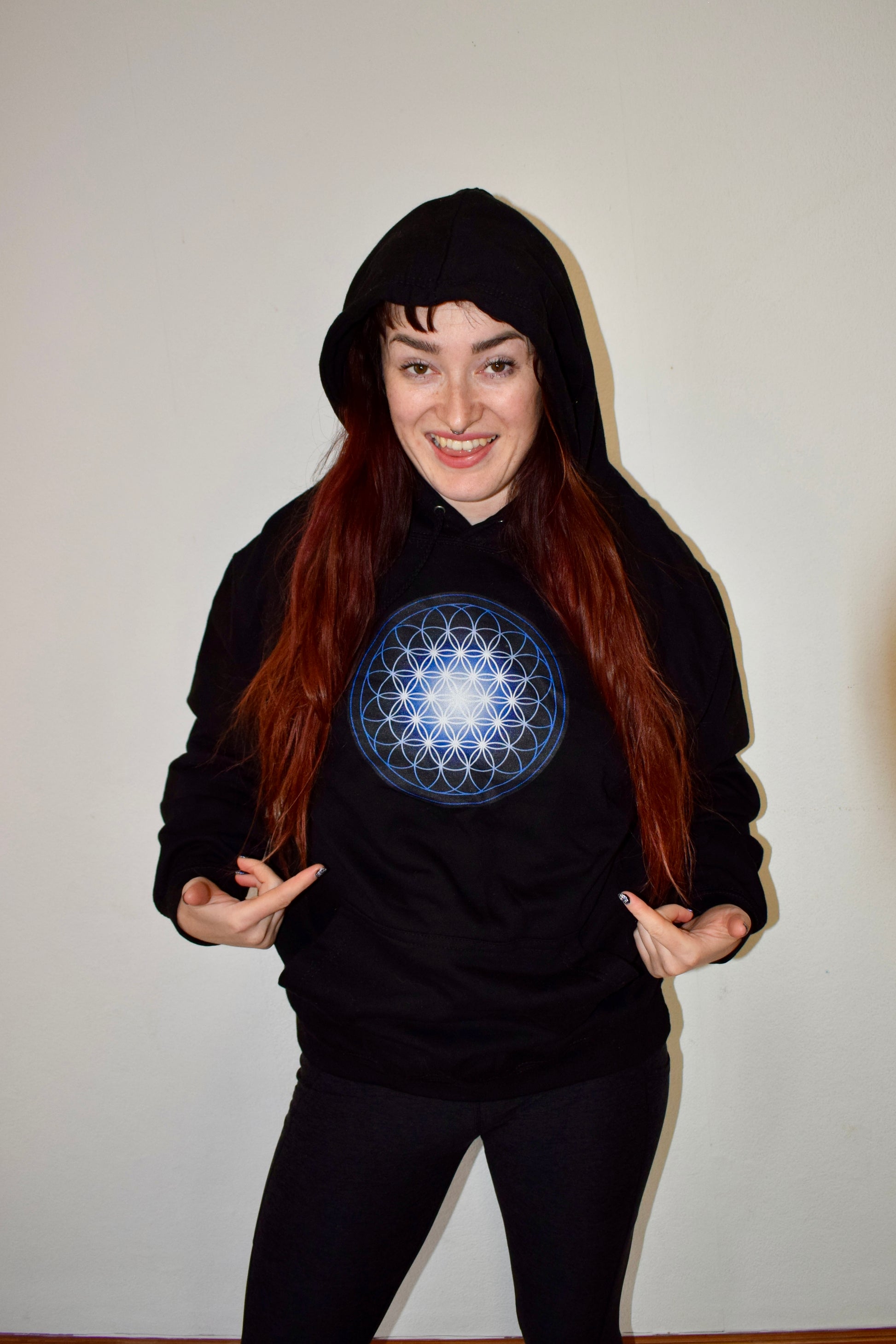 Flower of Life in Blue College Hoodie - Nature of Flowers