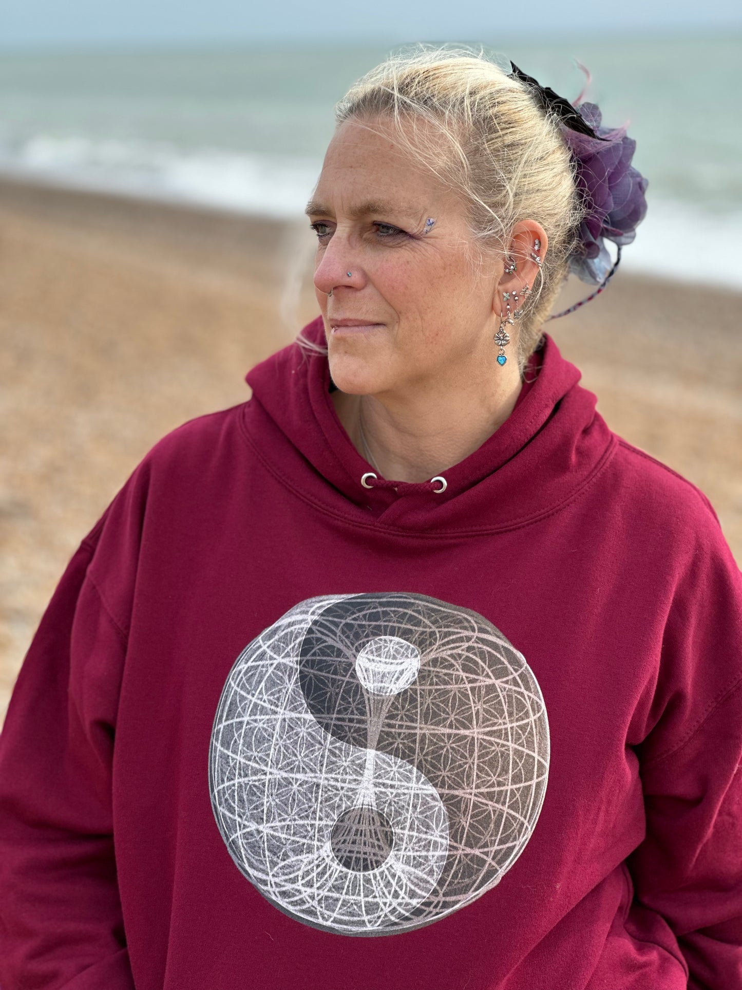 Yin Yang, Torus, Flower of Life, Unity College Hoodie