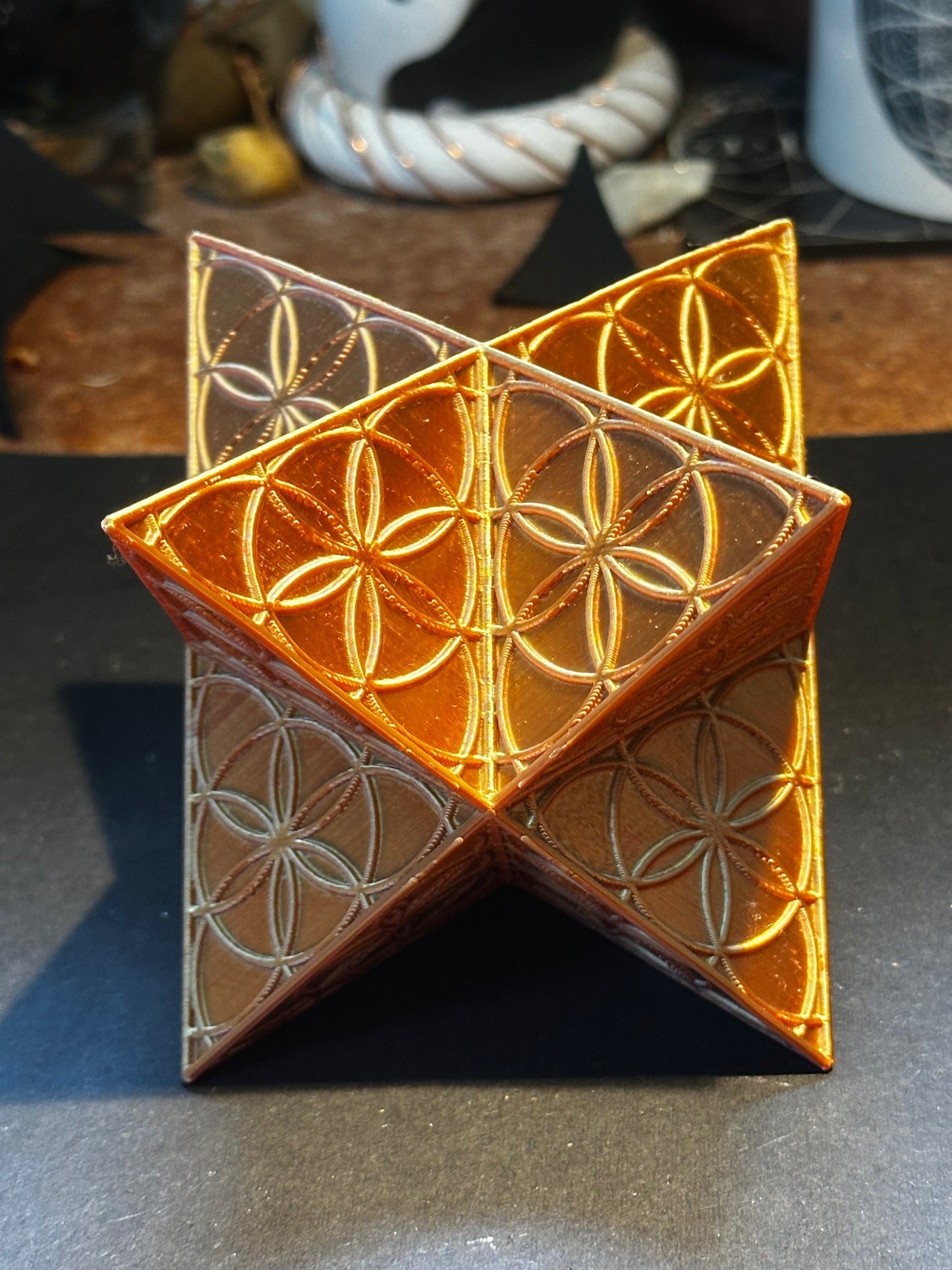 Merkaba with Seed of Life Embossed Design – 10cm Sacred Geometry of Unity & Light