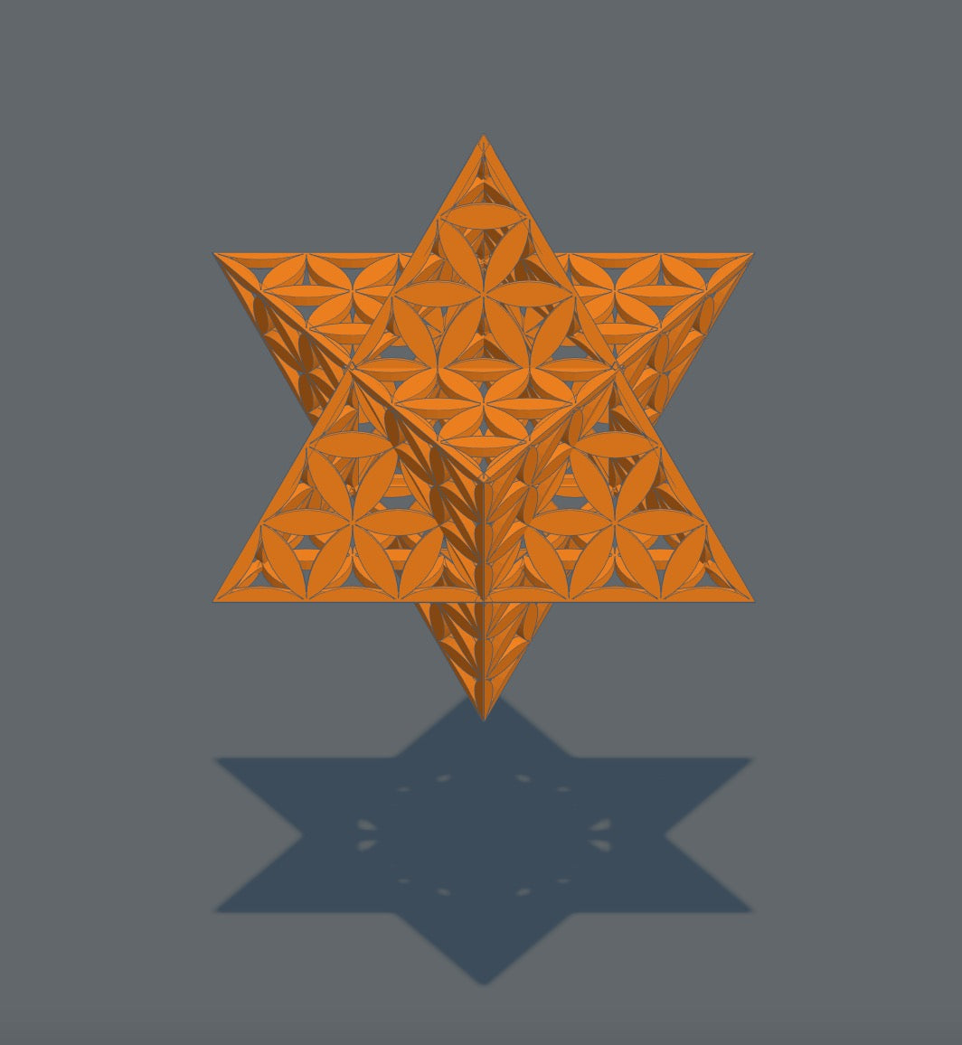 Merkaba with Flower of Life Petals – 100 mm × 100 mm (140 mm Diagonal) - Nature of Flowers