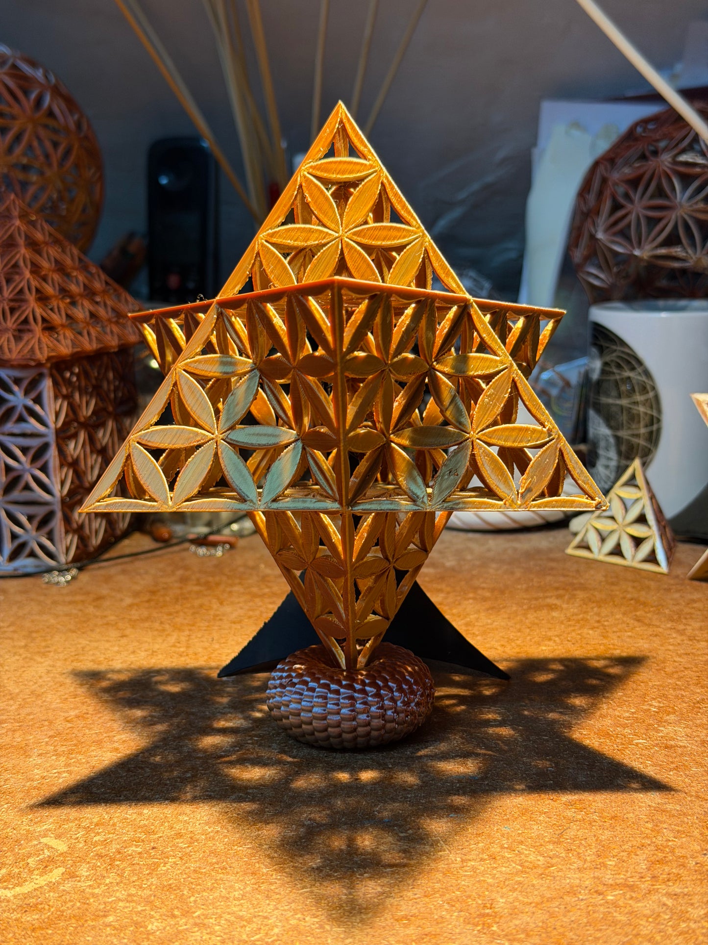 Merkaba with Flower of Life Petals – 100 mm × 100 mm (140 mm Diagonal) - Nature of Flowers