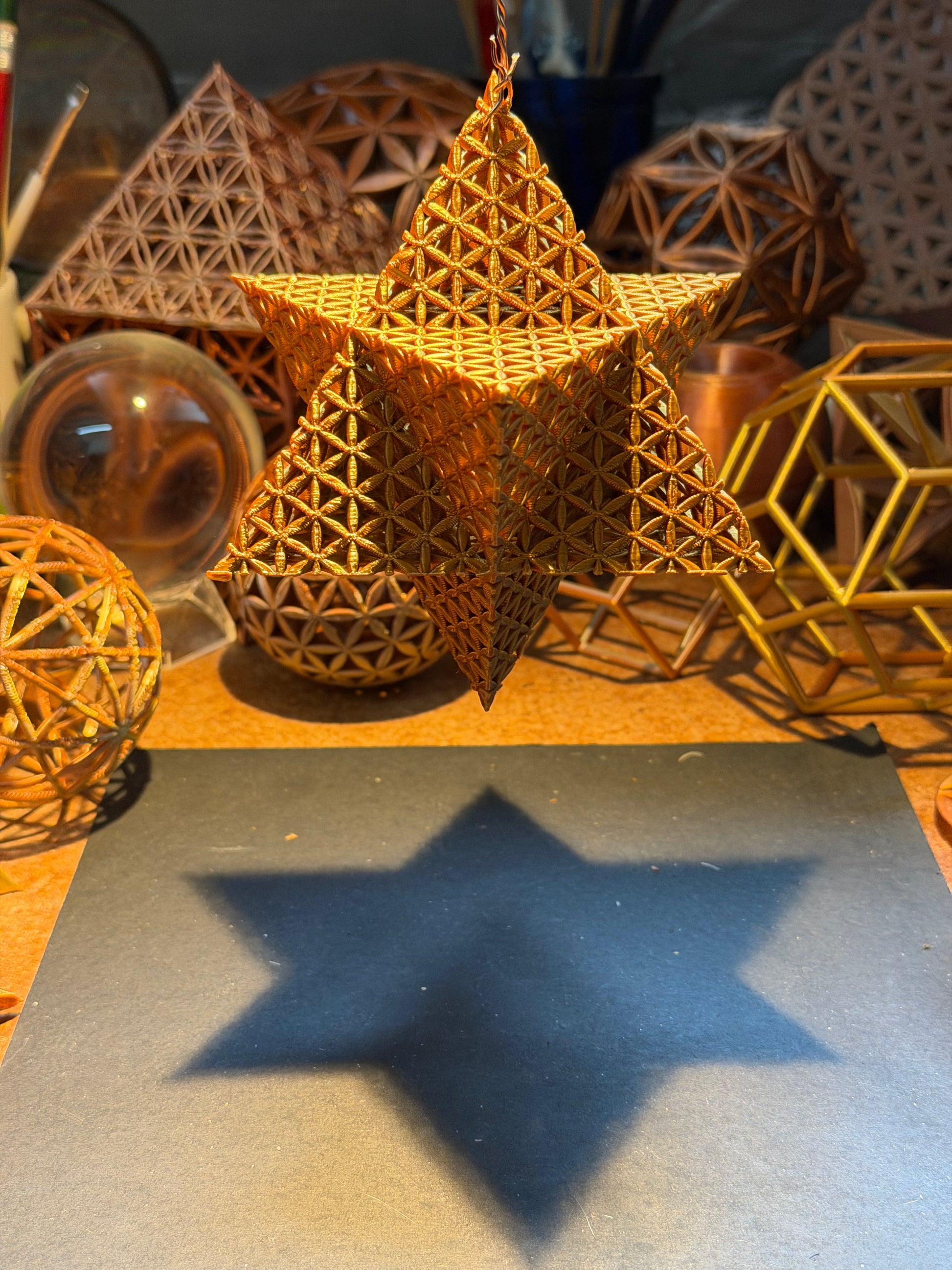 Merkaba Star with Flower of Life Relief — Sacred Geometry Hanging Ornament - Nature of Flowers