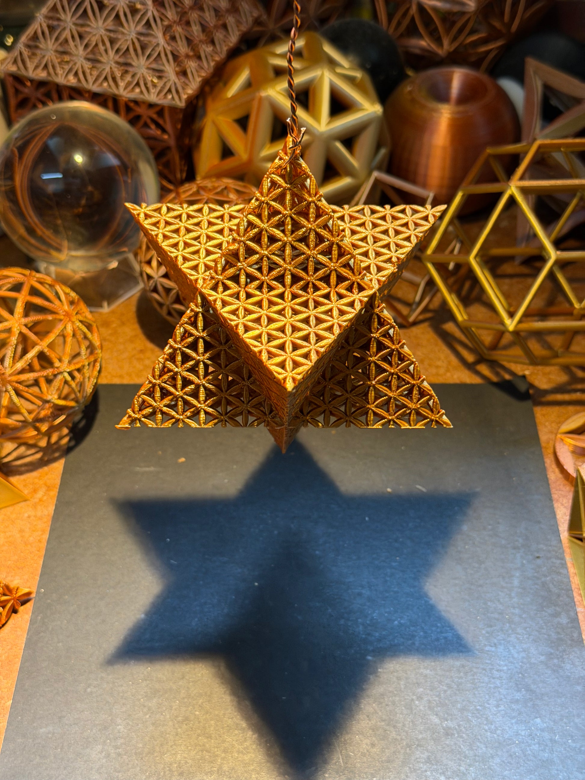 Merkaba Star with Flower of Life Relief — Sacred Geometry Hanging Ornament - Nature of Flowers