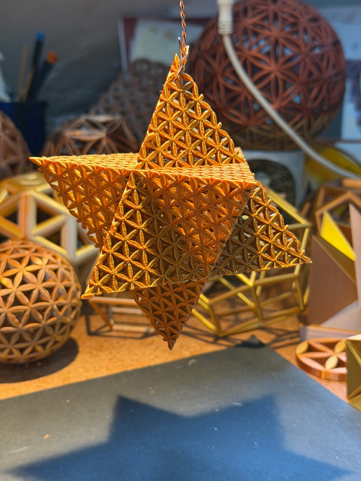 Merkaba Star with Flower of Life Relief — Sacred Geometry Hanging Ornament - Nature of Flowers