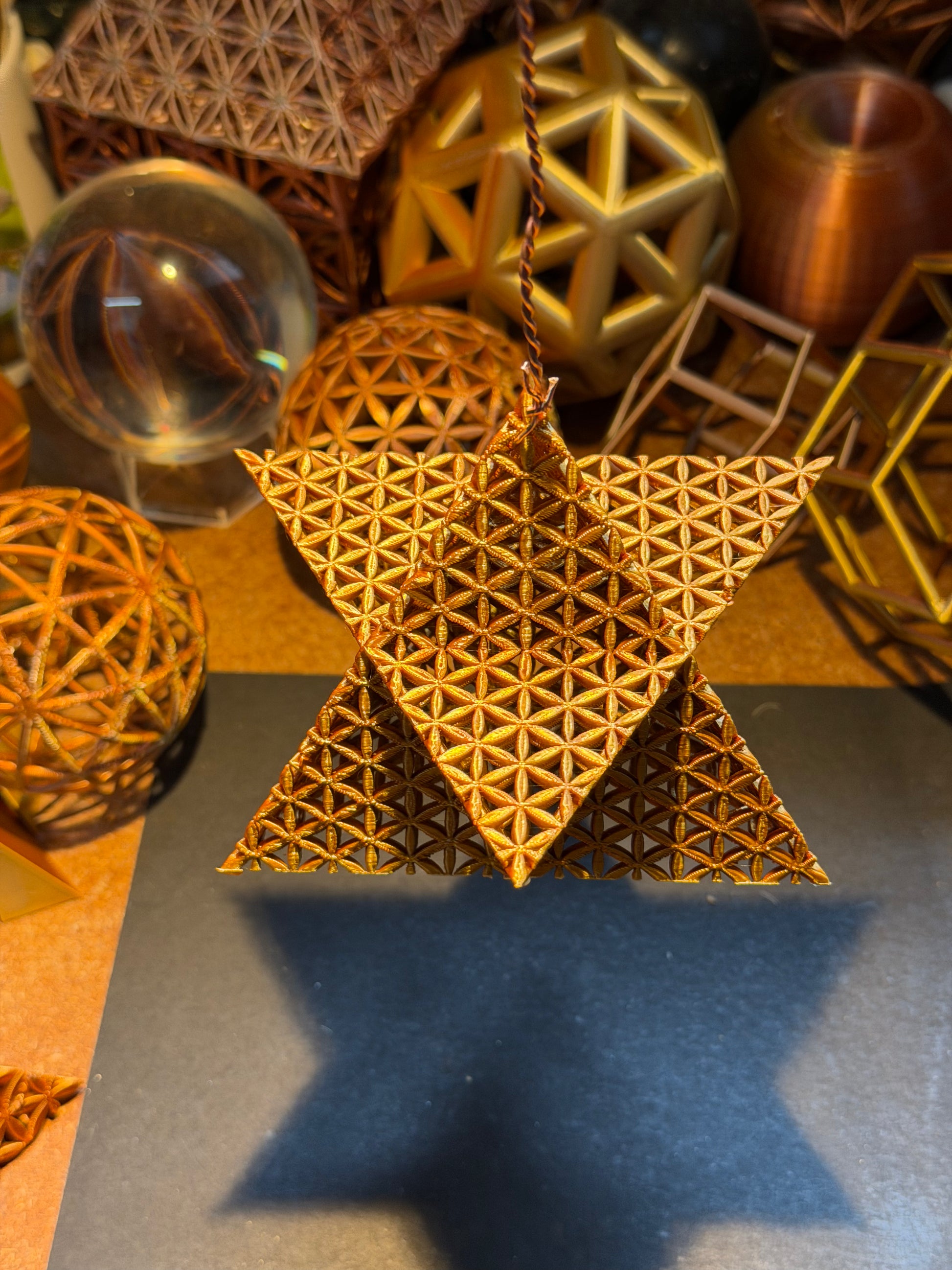Merkaba Star with Flower of Life Relief — Sacred Geometry Hanging Ornament - Nature of Flowers
