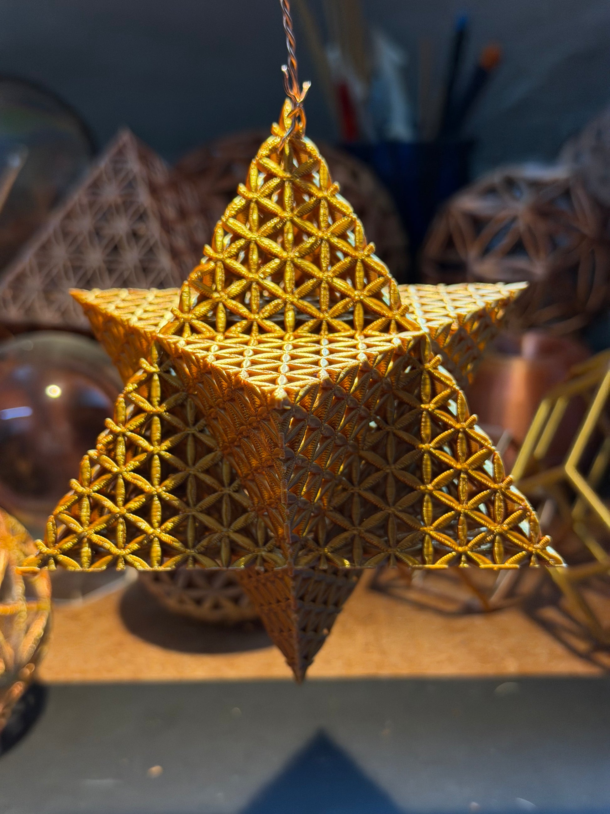 Merkaba Star with Flower of Life Relief — Sacred Geometry Hanging Ornament - Nature of Flowers