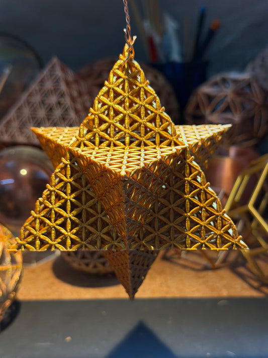 Merkaba Star with Flower of Life Relief — Sacred Geometry Hanging Ornament - Nature of Flowers