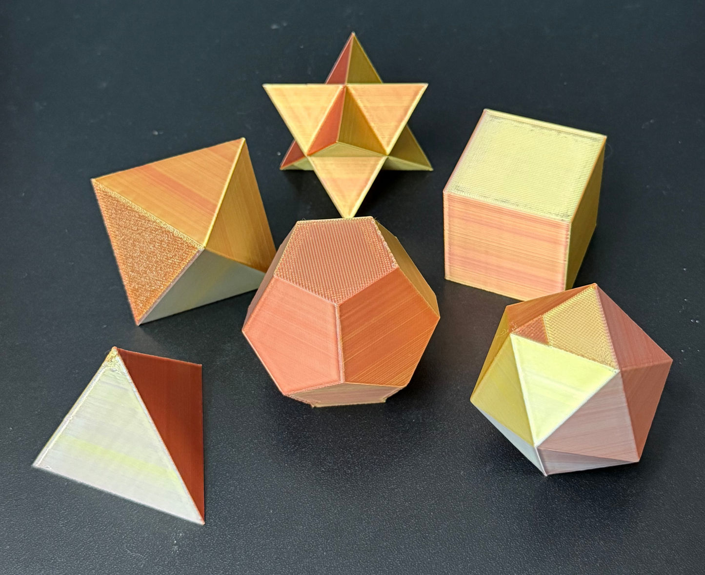 3D Printed Platonic Solids & Merkaba Set – 2-Inch Geometric Sculptures