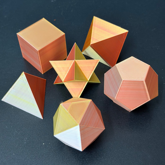 3D Printed Platonic Solids & Merkaba Set – 2-Inch Geometric Sculptures