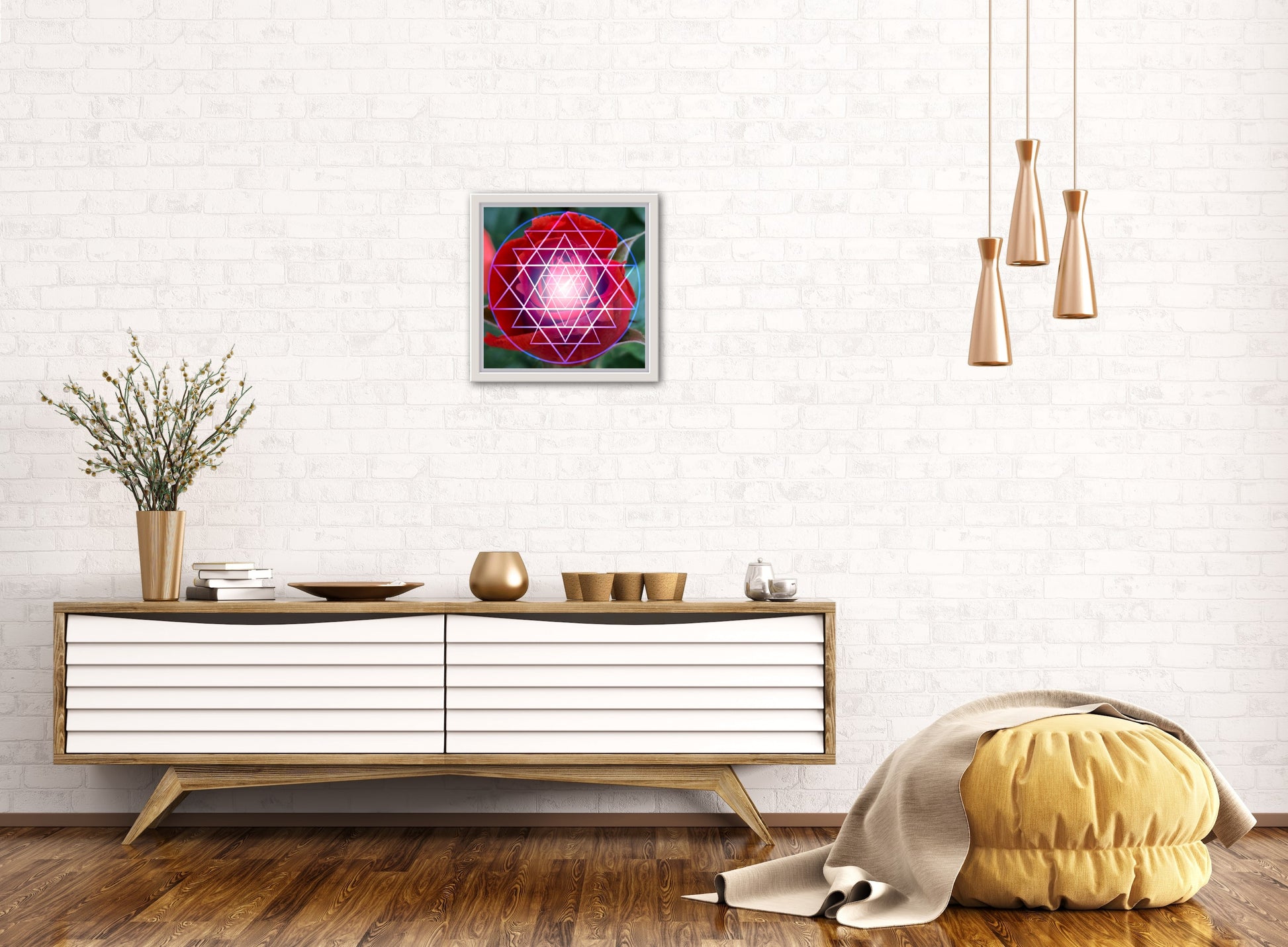 Red Rose Shri Yantra C-Type Print - Nature of Flowers