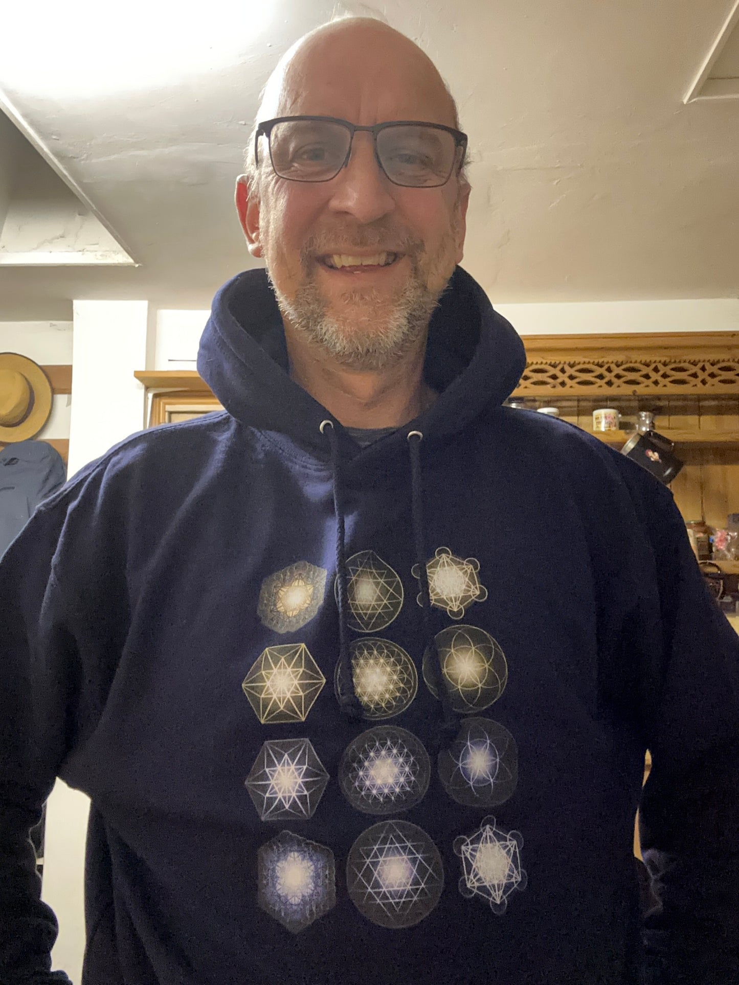 Sacred Geometry in Gold and Blue College Hoodie