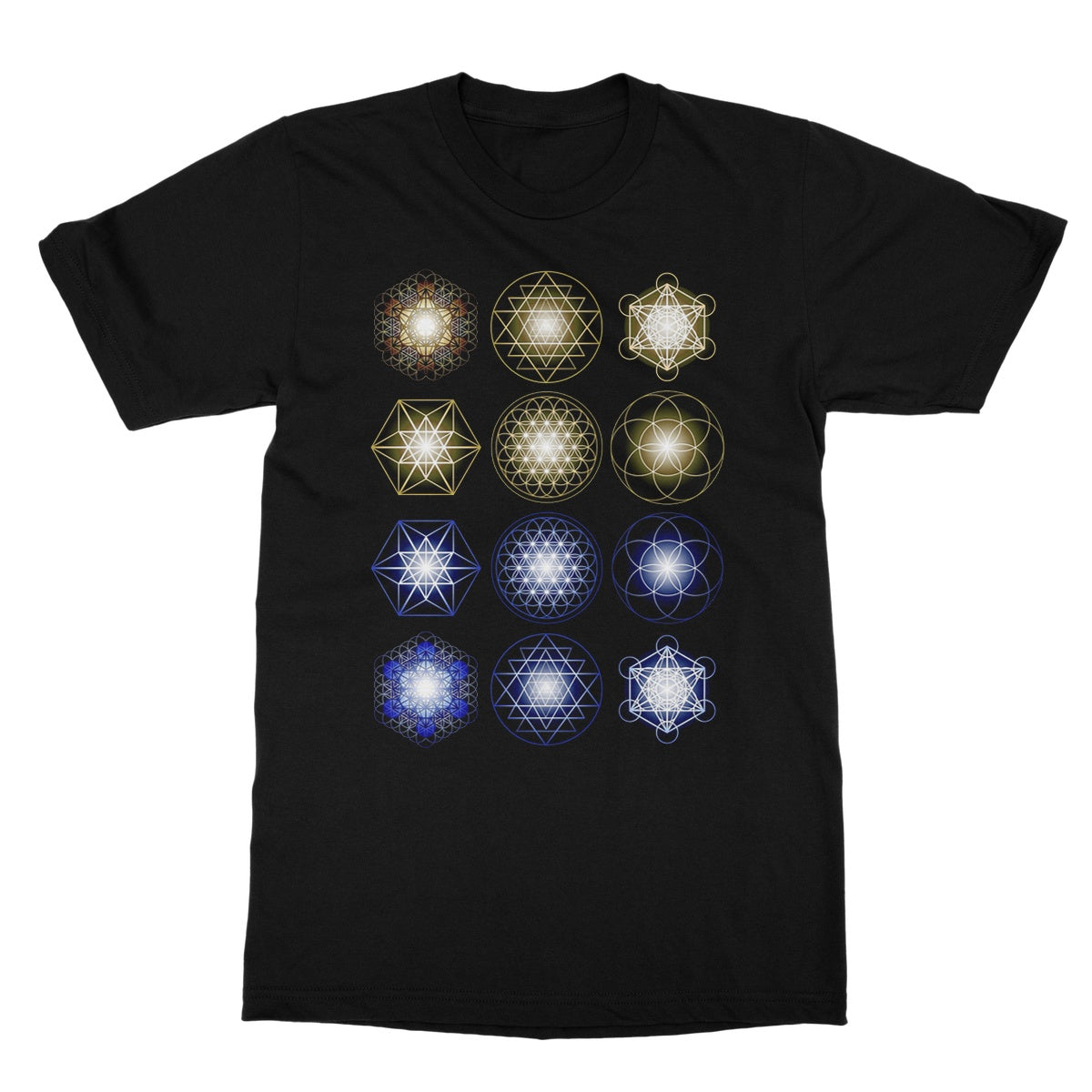 Sacred Geometry in Gold and Blue Softstyle T-Shirt