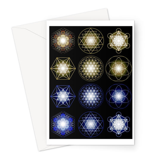 Sacred Geometry in Gold and Blue Print Greeting Card