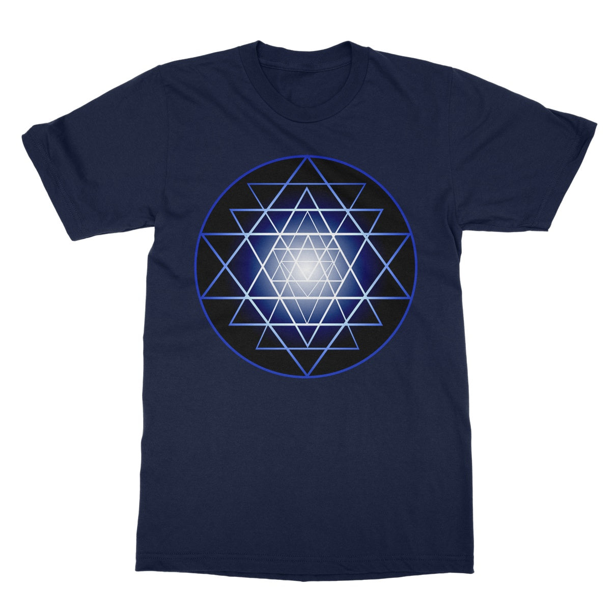 Shri Yantra in Blue T-Shirt - Nature of Flowers