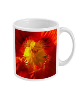 "A Very Close Look Inside" Red Orange Double Flower Mug - Nature of Flowers