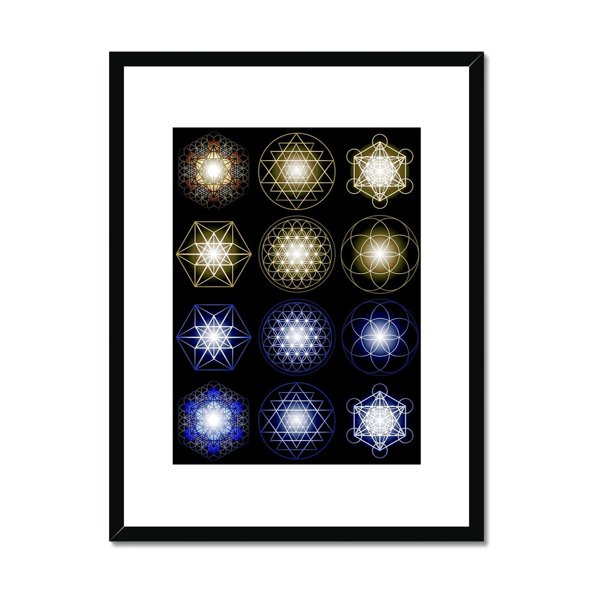 Sacred Geometry in Gold and Blue Print Framed & Mounted Print