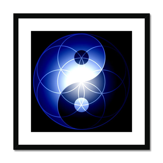 Yin Yang Seed of Life in blue Framed & Mounted Print