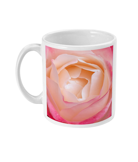"Deep inside the mellowness"  Pink Rose Double Flower Mug - Nature of Flowers